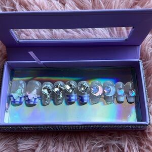 Purple plaid press on nails